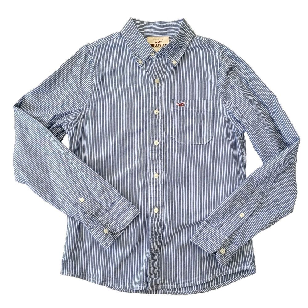 Hollister Medium Striped Blue White Shirt Mens Heavy Cotton